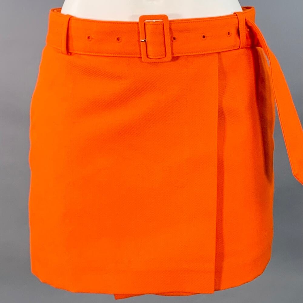 AMI by ALEXANDRE MATTIUSSI Size S Orange Wool Twill Belted Wrap Mini Skirt